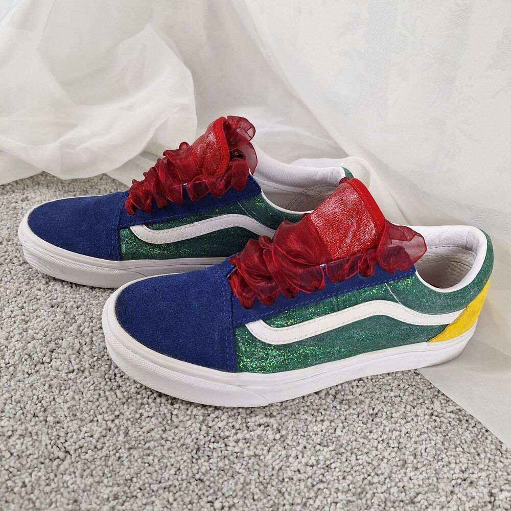 7.5 Women's GLITTER Suede Color Block VANS Style 36 Yacht Club Ribbon Sneakers